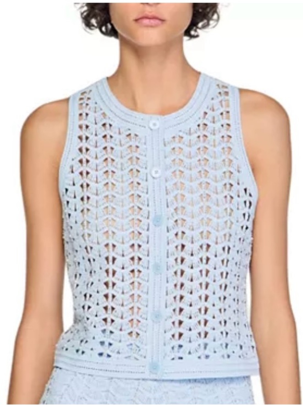 Sandro Light Blue Beaded Crochet Cardigan